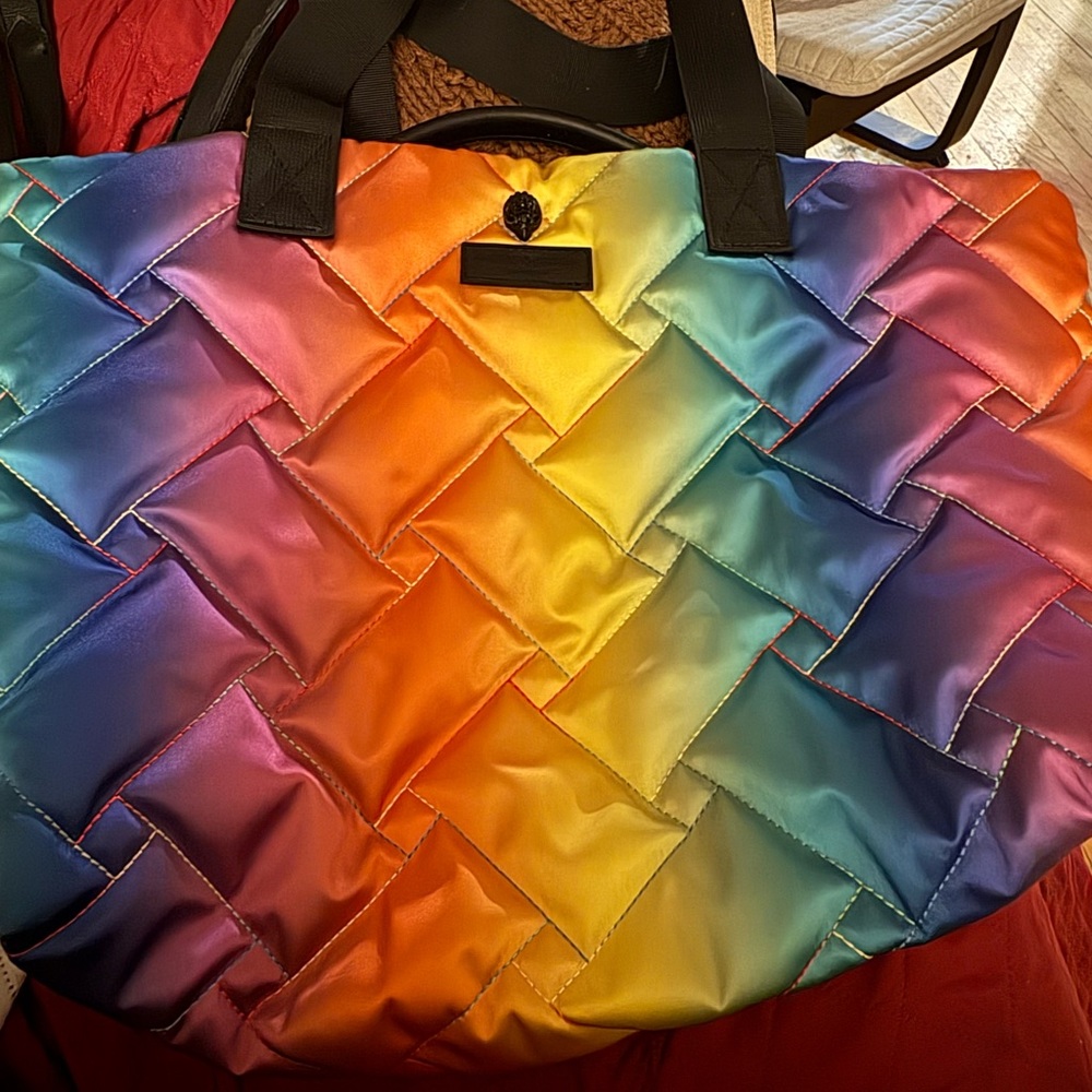 Kurt Geiger Rainbow Red and Orange Tote Bag with Geometric Design